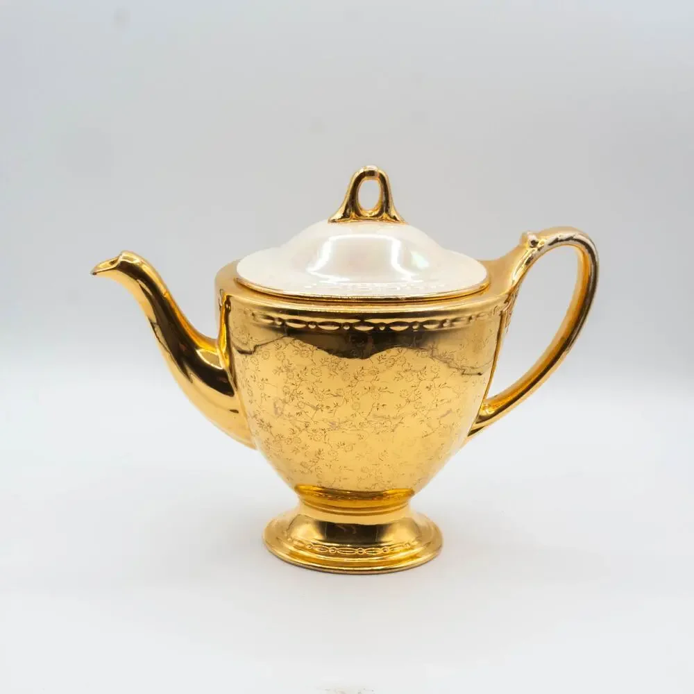 Vintage Homer Laughlin Eggshell Georgian Teapot Gold Gilded Fine China USA 1943